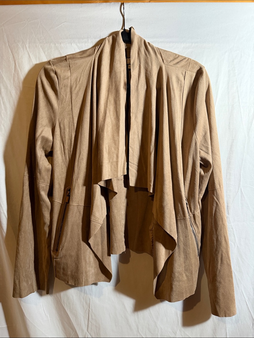 bagatelle Tan Draped Waterfall Jacket with Zip Pockets
